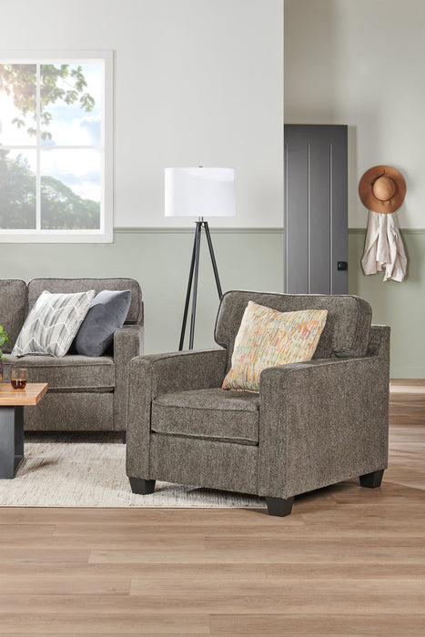 Fauteuil Lennox de 35 po fabriqué au Canada en tissu de chenille avec coussins réversibles et accoudoirs rectilignes - gris