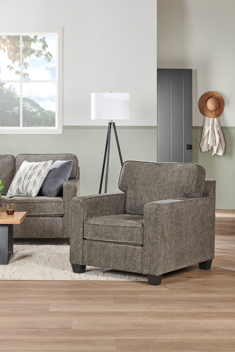 Fauteuil Lennox de 35 po fabriqué au Canada en tissu de chenille avec coussins réversibles et accoudoirs rectilignes - gris