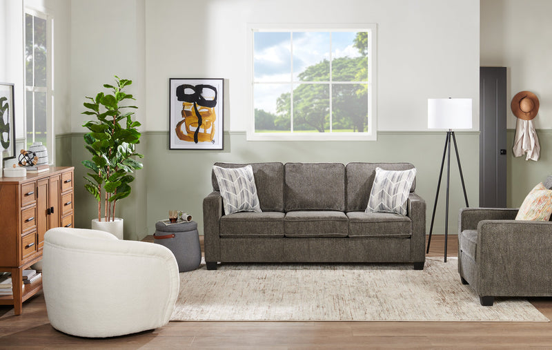 Sofa Lennox de 83 po fabriqué au Canada en tissu de chenille avec coussins réversibles et coussins décoratifs - gris