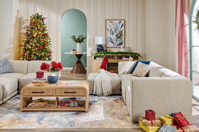 Meuble pour téléviseur Scott Living Lenore de 60 po avec foyer électrique et rangement - naturel