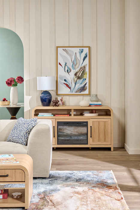 Meuble pour téléviseur Scott Living Lenore de 60 po avec foyer électrique et rangement - naturel