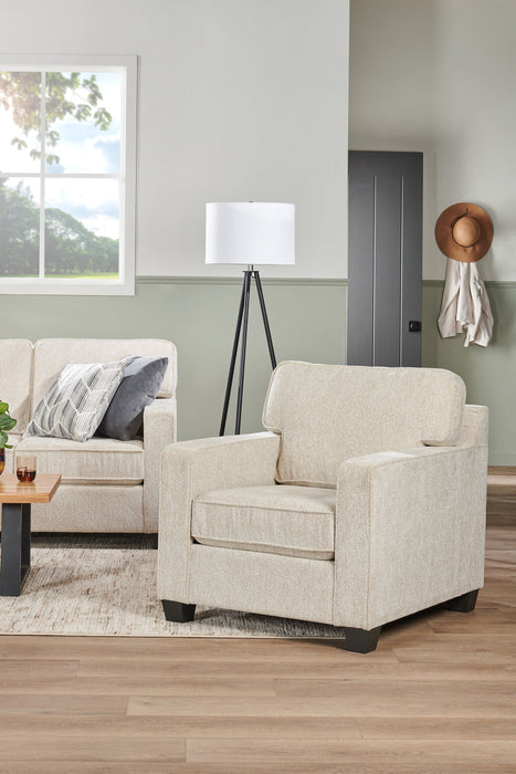 Fauteuil Lennox de 35 po fabriqué au Canada en tissu de chenille avec coussins réversibles et accoudoirs rectilignes - taupe