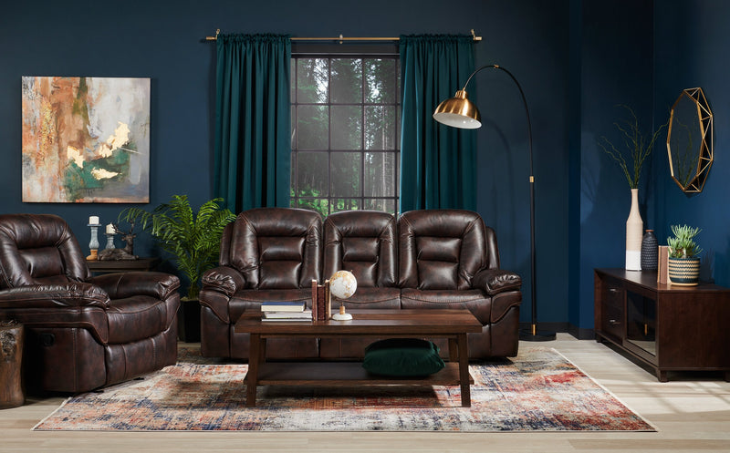 Sofa inclinable Leo de 87,5 po en tissu d’apparence cuir - brun noyer 