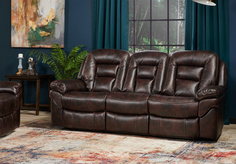 Sofa inclinable Leo de 87,5 po en tissu d’apparence cuir - brun noyer 