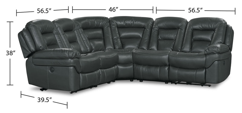 Sofa sectionnel à inclinaison électrique Leo 5 pièces en tissu d’apparence cuir - gris
