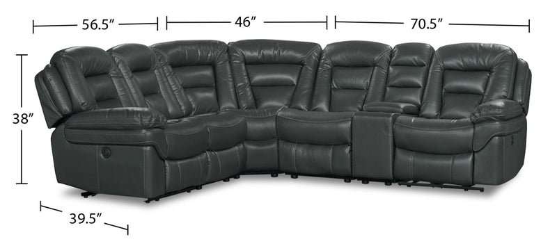 Sofa sectionnel à inclinaison électrique Leo 6 pièces en tissu d’apparence cuir avec console de rangement et 2 porte-gobelets - gris