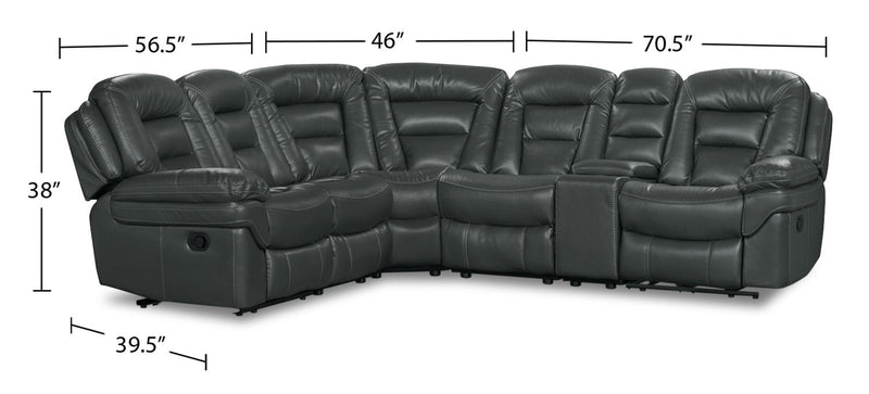 Sofa sectionnel inclinable Leo 6 pièces en tissu d’apparence cuir avec console de rangement et 2 porte-gobelets - gris