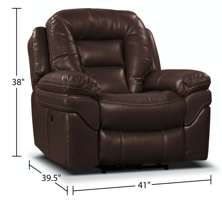 Fauteuil à inclinaison électrique Leo de 41 po en tissu de cuir véritable - brun noyer