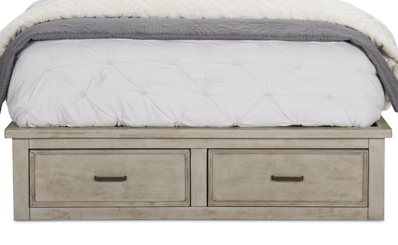 Lit plateforme de rangement Levi en bois avec tête de lit et cadre de lit, gris bois de grève - format grand lit