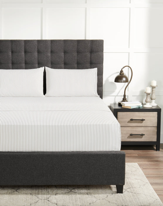 Ensemble de draps Striped de 4 pièces en coton pour grand lit - gris clair