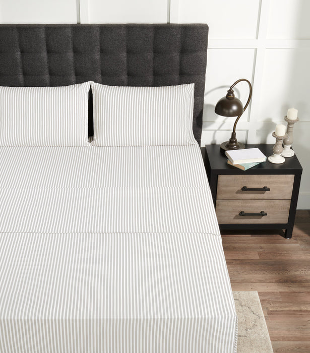 Ensemble de draps Striped de 4 pièces en coton pour lit double - gris clair