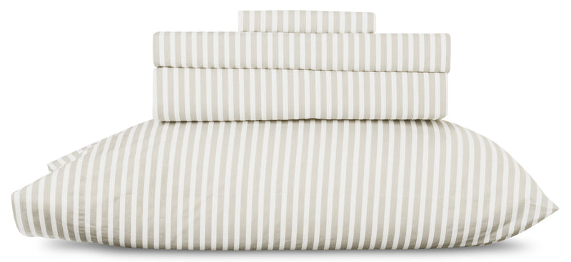 Ensemble de draps Striped de 4 pièces en coton pour grand lit - gris clair