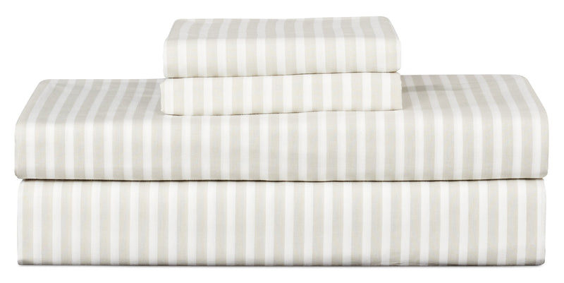 Ensemble de draps Striped de 4 pièces en coton pour grand lit - gris clair