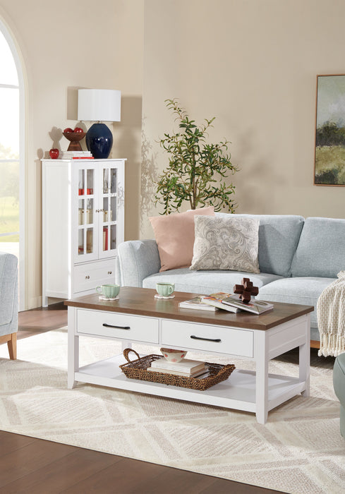 Table à café traditionnelle Logan de Kort & Co. de 47,25 po avec rangement et tablette - blanche et chêne noyer 