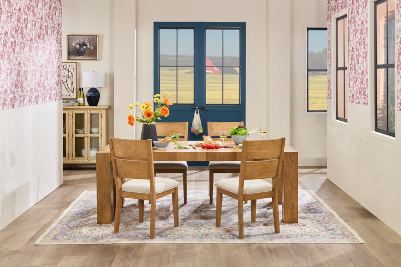 Ensemble de salle à manger Lotus 5 pièces en bois avec table de 82 po (L) et 4 chaises à dossier à lattes - naturel