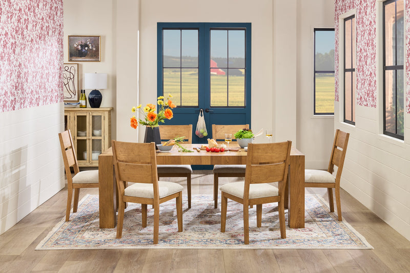 Chaise de salle à manger Lotus en tissu de polyester et bois avec dossier à lattes - naturelle