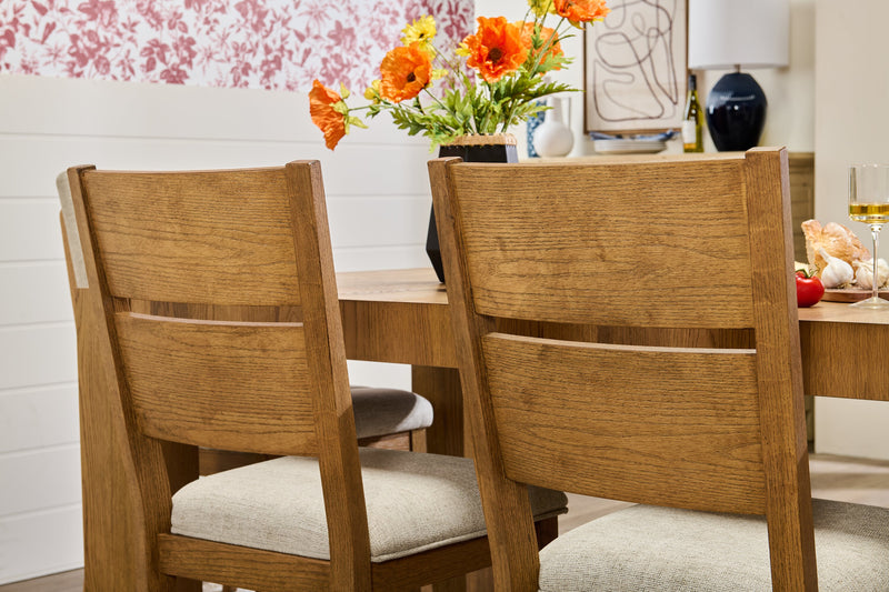 Chaise de salle à manger Lotus en tissu de polyester et bois avec dossier à lattes - naturelle