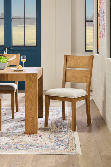 Chaise de salle à manger Lotus en tissu de polyester et bois avec dossier à lattes - naturelle