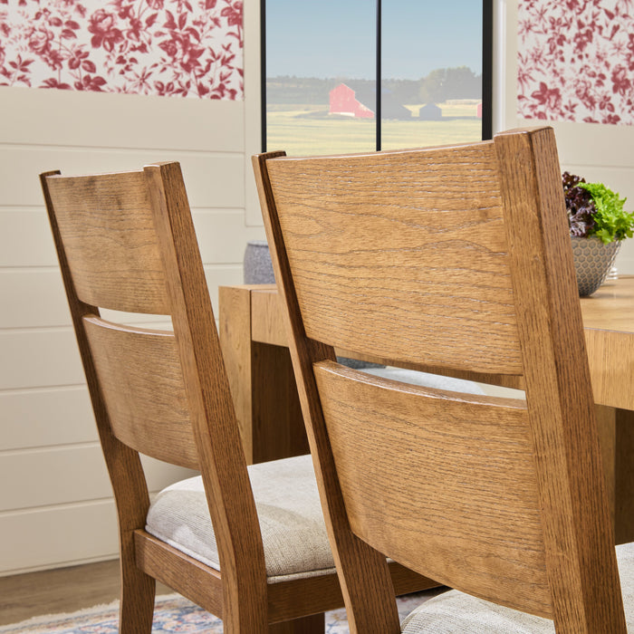 Chaise de salle à manger Lotus en tissu de polyester et bois avec dossier à lattes - naturelle