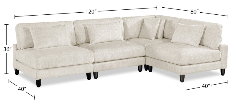 Sofa sectionnel modulaire sans accoudoirs Lounge 4 pièces en chenille - beige 