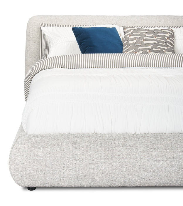 Lit plateforme rembourré Luka en tissu de polyester gris, moderne – format grand lit