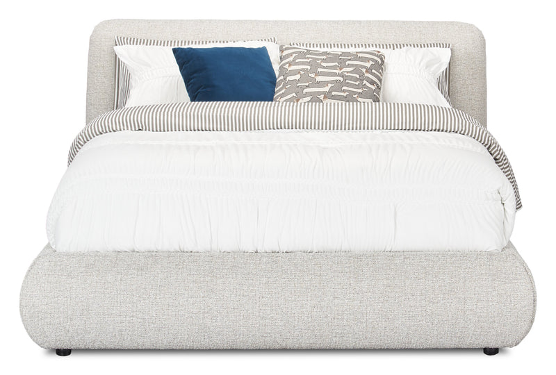 Lit plateforme rembourré Luka en tissu de polyester gris, moderne – format grand lit