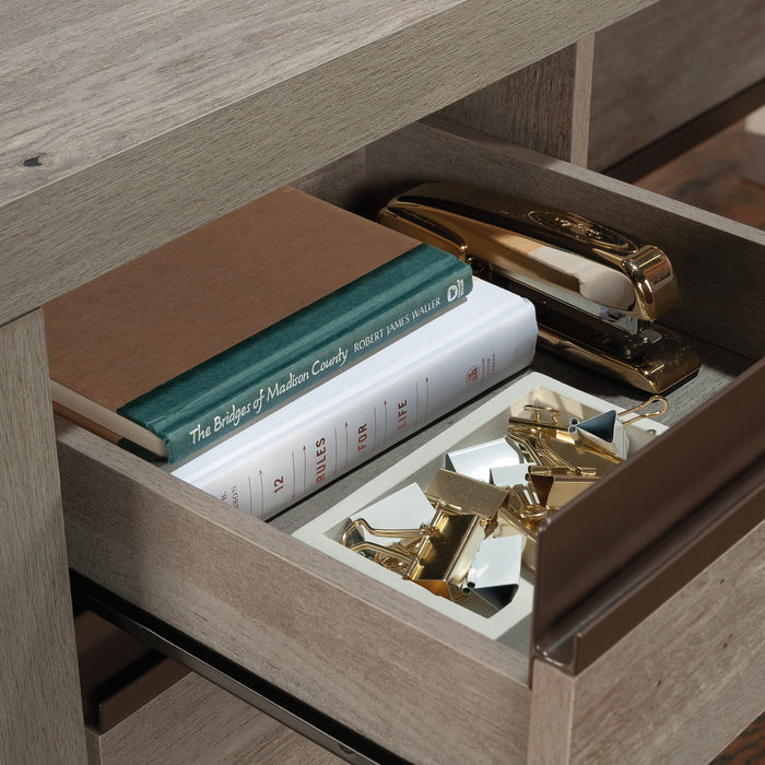 Bureau en forme de L Manhattan Gate de 65,98 po de qualité commerciale à 2 tiroirs - chêne mystique