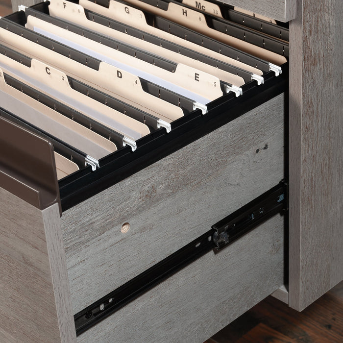 Bureau en forme de L Manhattan Gate de 65,98 po de qualité commerciale à 2 tiroirs - chêne mystique