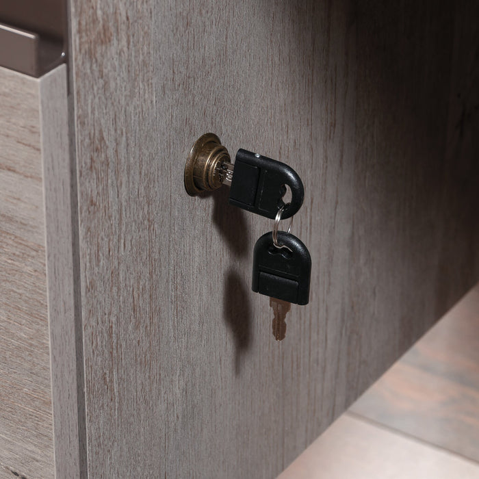 Bureau en forme de L Manhattan Gate de 65,98 po de qualité commerciale à 2 tiroirs - chêne mystique