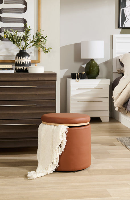 Pouf de rangement rond Manitoba de 18 po - similicuir brun