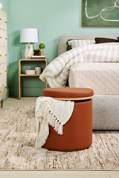 Pouf de rangement rond Manitoba de 18 po - similicuir brun