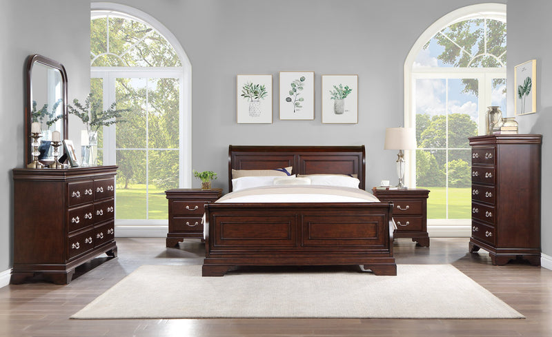 Commode Marco de 58 po (l) x 35 po (H) à 6 tiroirs pour la chambre à coucher - brun cerisier