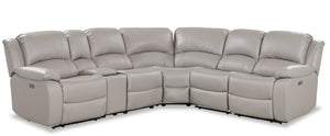 Sofa sectionnel à inclinaison électrique Marcel 6 pièces en cuir véritable avec console de rangement et port USB - gris