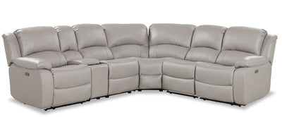 Marcel 6-Piece Genuine Leather Power Reclining Sectional with Storage Console and USB Port - Grey | Sofa sectionnel à inclinaison électrique Marcel 6 pièces en cuir véritable avec console de rangement et port USB - gris
