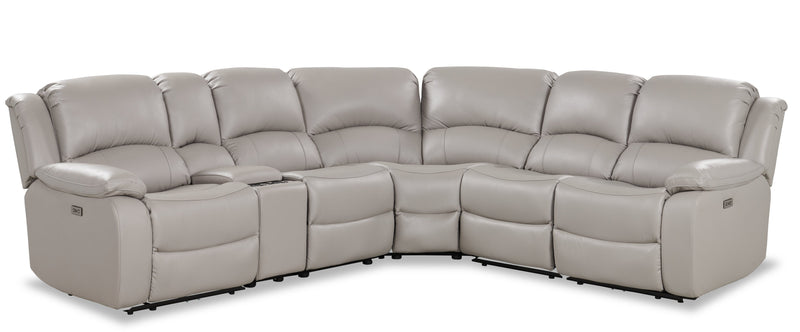 Sofa sectionnel à inclinaison électrique Marcel 6 pièces en cuir véritable avec console de rangement et port USB - gris