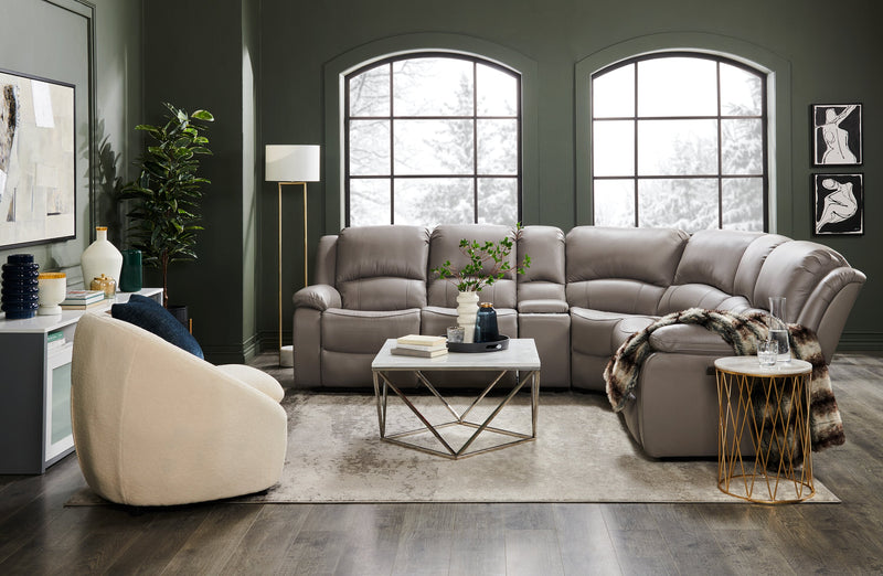 Sofa sectionnel à inclinaison électrique Marcel 6 pièces en cuir véritable avec console de rangement et port USB - gris