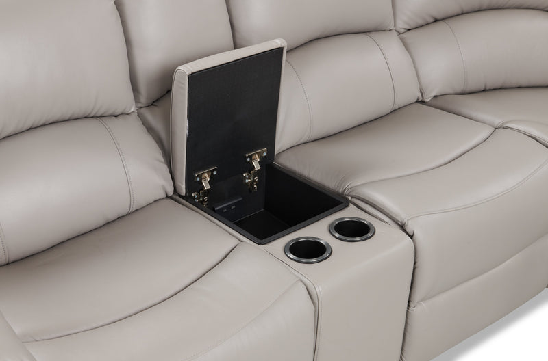 Sofa sectionnel à inclinaison électrique Marcel 6 pièces en cuir véritable avec console de rangement et port USB - gris