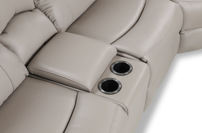 Sofa sectionnel à inclinaison électrique Marcel 6 pièces en cuir véritable avec console de rangement et port USB - gris