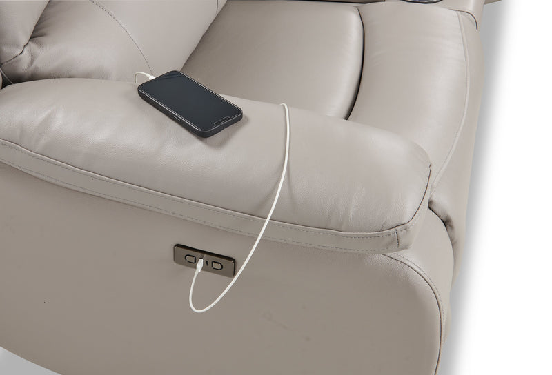 Sofa sectionnel à inclinaison électrique Marcel 6 pièces en cuir véritable avec console de rangement et port USB - gris
