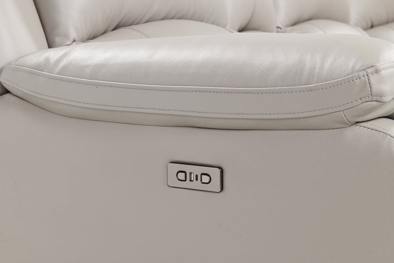 Sofa sectionnel à inclinaison électrique Marcel 6 pièces en cuir véritable avec console de rangement et port USB - gris