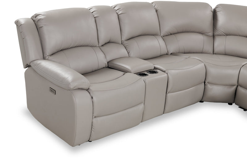 Sofa sectionnel à inclinaison électrique Marcel 6 pièces en cuir véritable avec console de rangement et port USB - gris