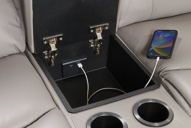 Sofa sectionnel à inclinaison électrique Marcel 6 pièces en cuir véritable avec console de rangement et port USB - gris