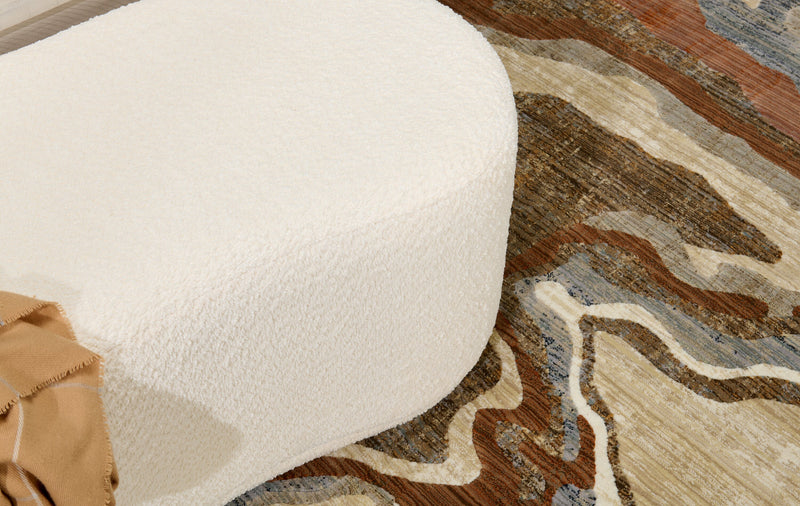 Banc arrondi Maren de 47,25 po en tissu - crème