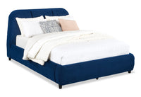  Lit plateforme rembourré Mave en tissu de velours bleu - format grand lit
