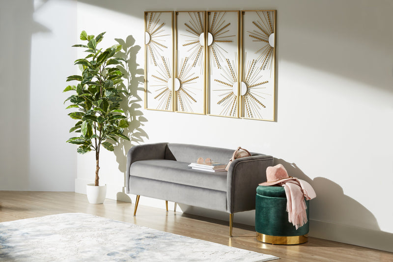 Pouf de rangement Phebe de 16,5 po avec base à bordures dorées - vert