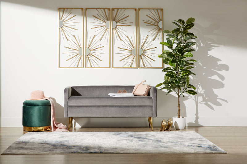 Pouf de rangement Phebe de 16,5 po avec base à bordures dorées - vert