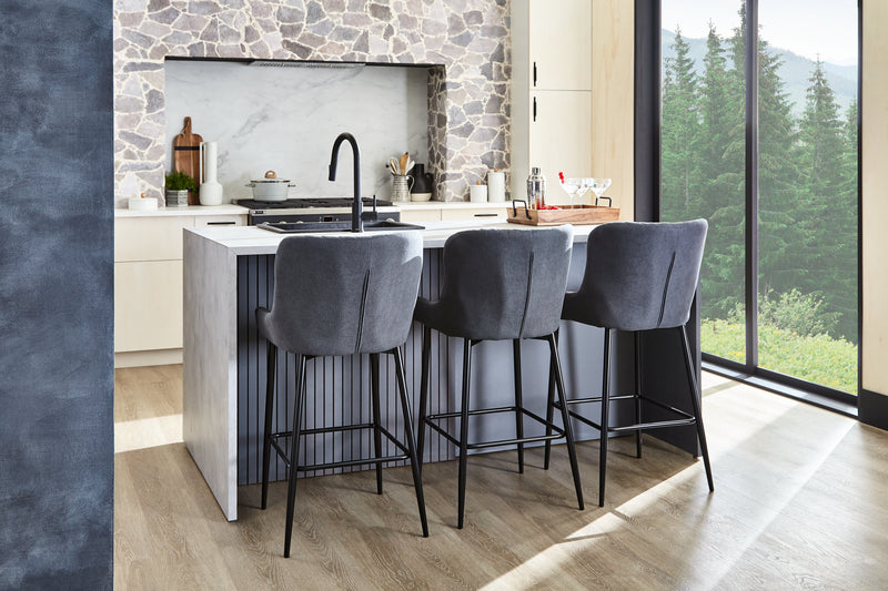 Tabouret Demi de hauteur comptoir en tissu d’apparence velours et en métal - gris