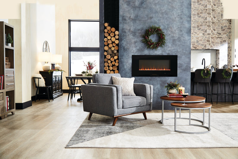 Fauteuil Kassia de Kort & Co. de 40,9 po en tissu d’apparence lin avec base et pattes en bois - gris