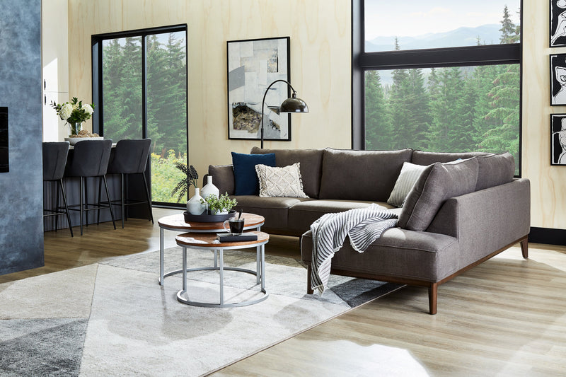 Sofa sectionnel de droite Gena de Cindy Crawford Home 2 pièces en tissu d’apparence lin avec pattes en bois - gris anthracite