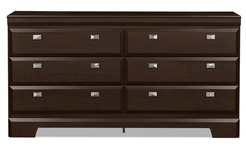 Commode Yorkdale de 61,4 po (L) x 32,3 po (H) à 6 tiroirs pour la chambre à coucher, fabriquée au Canada - brune